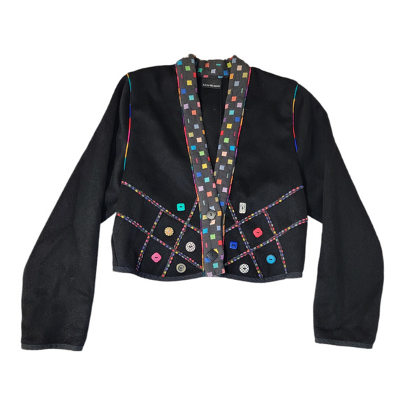 Lynn Murray Women's Funky Button Mixed Media Blazer Jacket Black Size Medium - Picture 5 of 10
